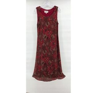Studio I Vintage Maxi Dress 14 Red Paisley Chiffon Boho Eclectic Dark Acedemia